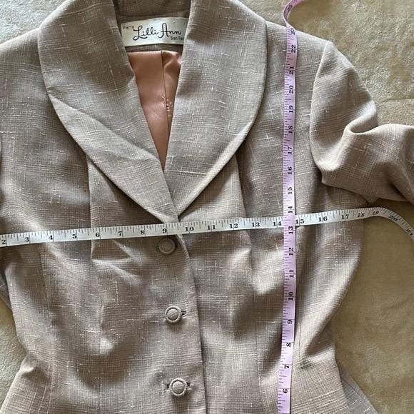 Vintage 50s/60s Lilli Ann Skirt Suit | Mink Fur Trim Pleated Sleeves Taupe Wool - Picture 11 of 16